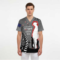 New Zealand ANZAC Day Scrub Top 25th April Silver Fern With Poppy - Polynesian Pride