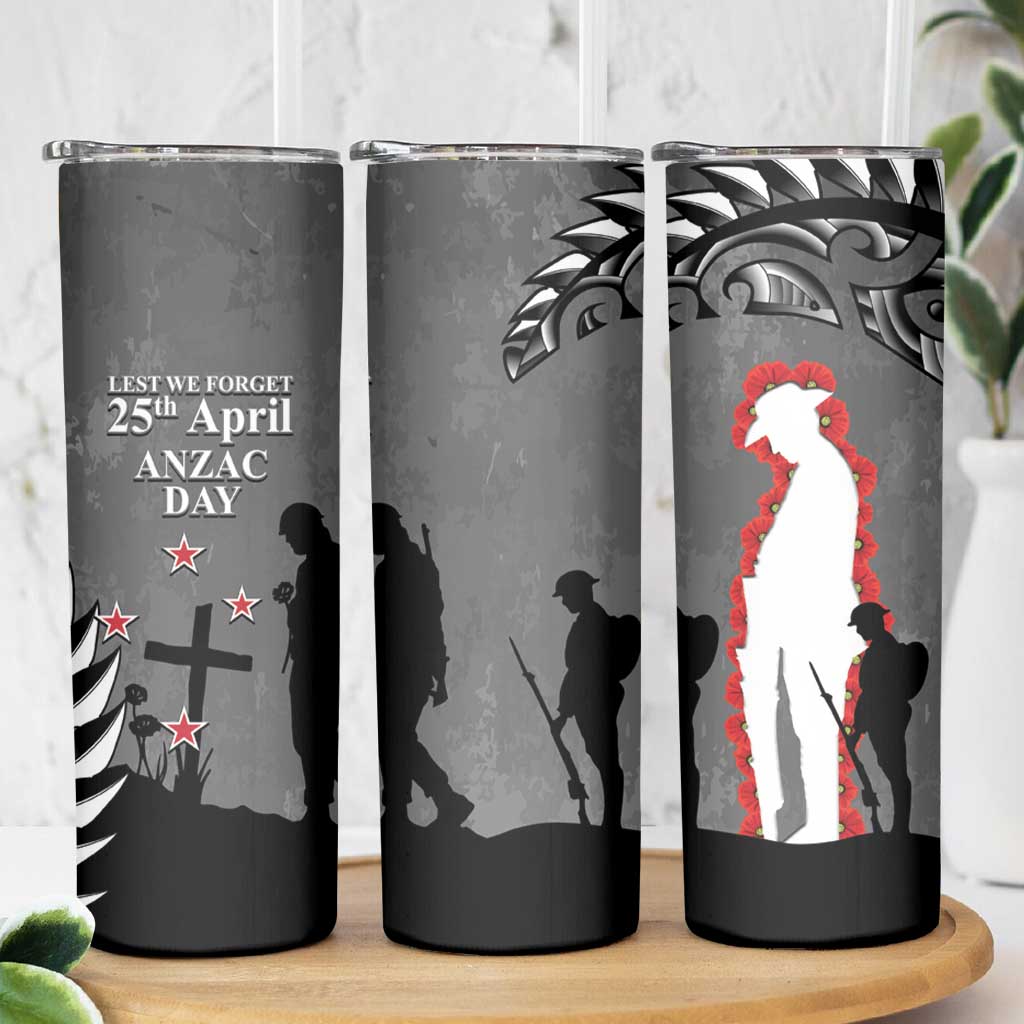 New Zealand ANZAC Day Skinny Tumbler 25th April Silver Fern With Poppy LT14 - Polynesian Pride