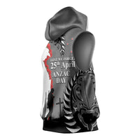 New Zealand ANZAC Day Sleeveless Hoodie 25th April Silver Fern With Poppy LT14 - Polynesian Pride