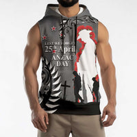 New Zealand ANZAC Day Sleeveless Hoodie 25th April Silver Fern With Poppy LT14 - Polynesian Pride