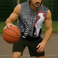 New Zealand ANZAC Day Sleeveless Zip Hoodie 25th April Silver Fern With Poppy LT14 - Polynesian Pride