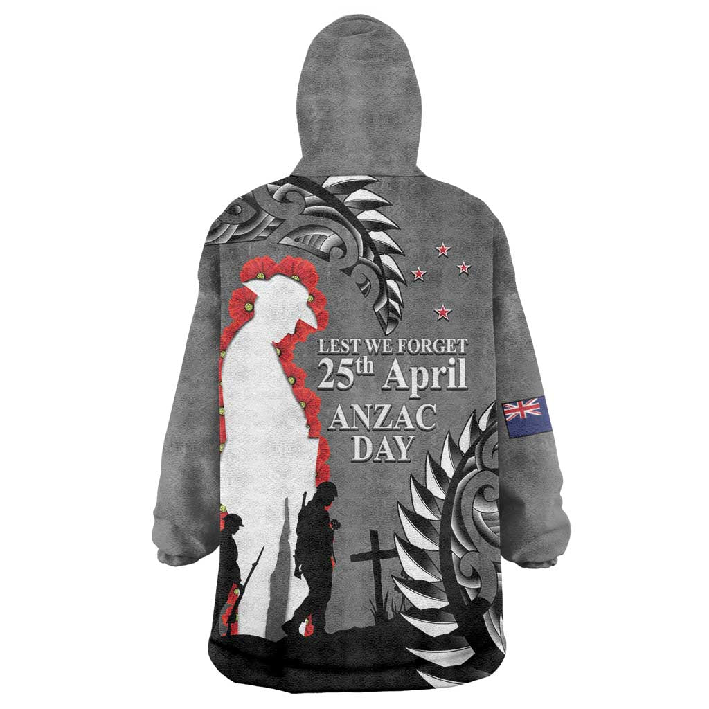 New Zealand ANZAC Day Wearable Blanket Hoodie 25th April Silver Fern With Poppy LT14 - Polynesian Pride