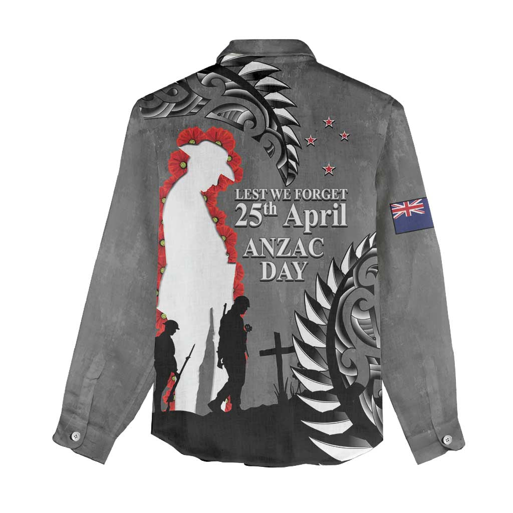 New Zealand ANZAC Day Women Casual Shirt 25th April Silver Fern With Poppy LT14 - Polynesian Pride