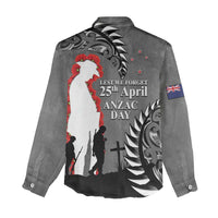 New Zealand ANZAC Day Women Casual Shirt 25th April Silver Fern With Poppy LT14 - Polynesian Pride