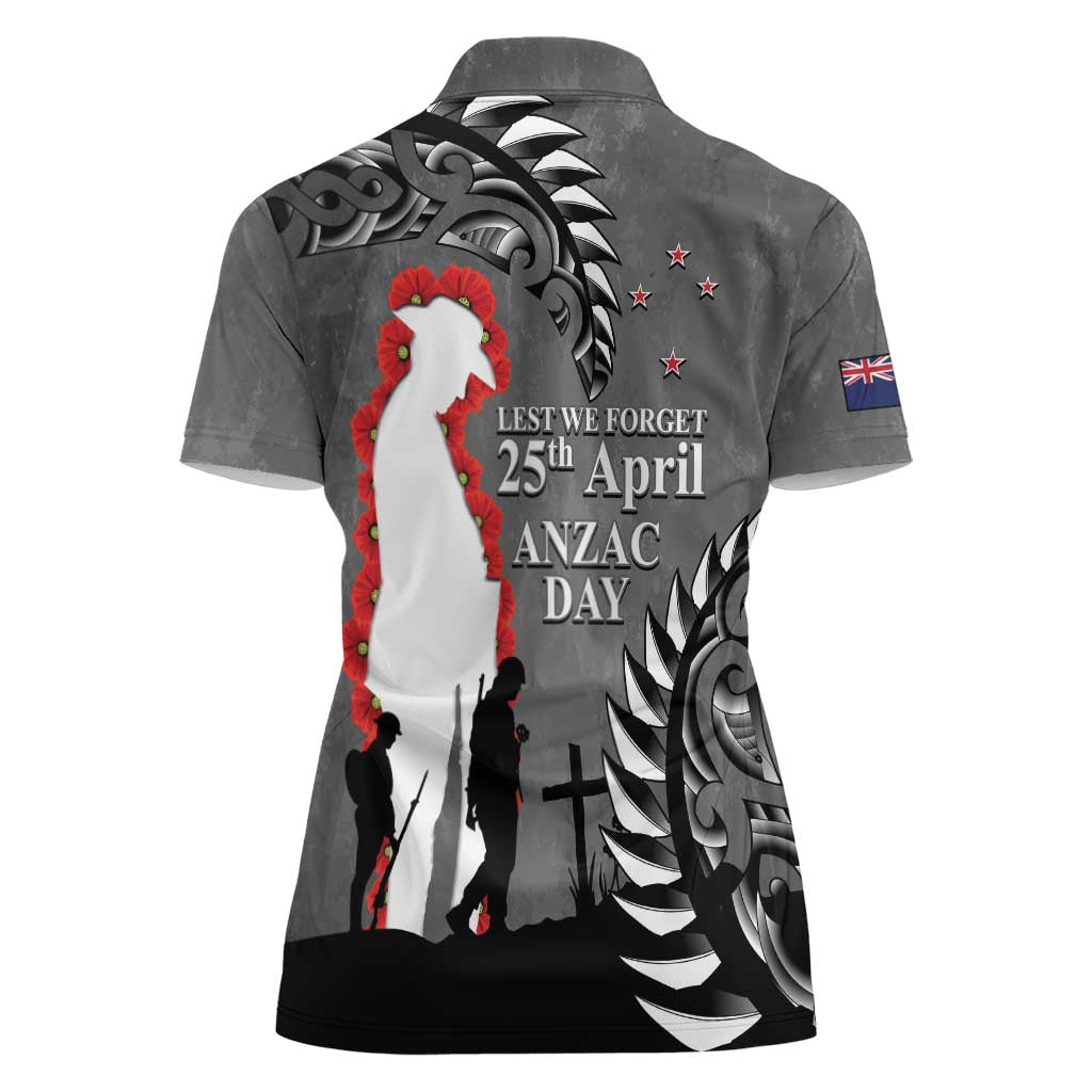 New Zealand ANZAC Day Women Polo Shirt 25th April Silver Fern With Poppy LT14 - Polynesian Pride