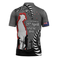 New Zealand ANZAC Day Zipper Polo Shirt 25th April Silver Fern With Poppy LT14 - Polynesian Pride