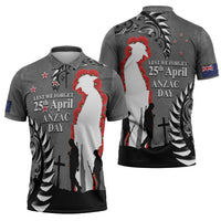New Zealand ANZAC Day Zipper Polo Shirt 25th April Silver Fern With Poppy LT14 - Polynesian Pride