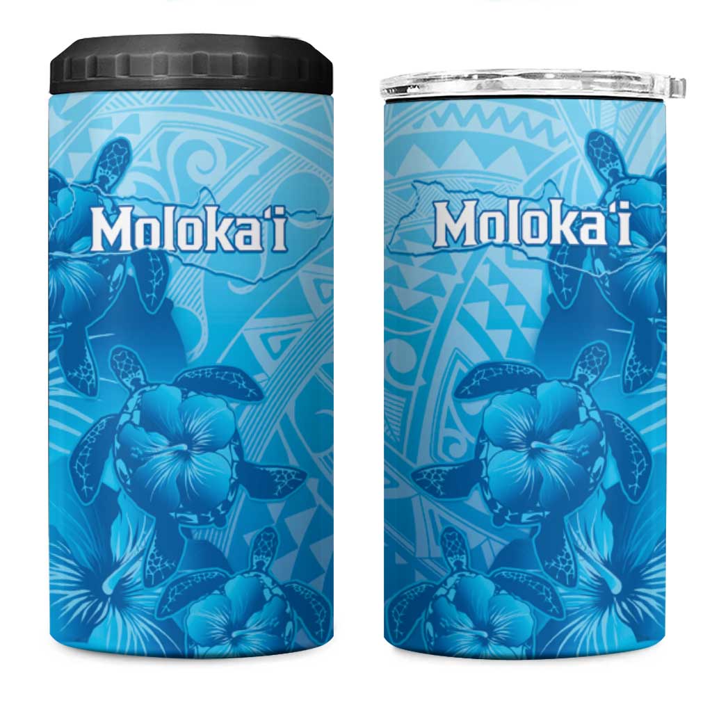 Aloha Hawaii Molokai Island 4 in 1 Can Cooler Tumbler Hibiscus Tribal Honu Hawaiian Tattoo LT14 One Size: 16 oz Blue - Polynesian Pride