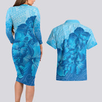 Aloha Hawaii Molokai Island Couples Matching Long Sleeve Bodycon Dress and Hawaiian Shirt Hibiscus Tribal Honu Hawaiian Tattoo LT14 - Polynesian Pride