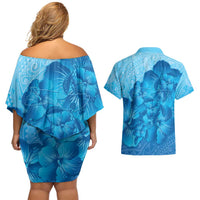 Aloha Hawaii Molokai Island Couples Matching Off Shoulder Short Dress and Hawaiian Shirt Hibiscus Tribal Honu Hawaiian Tattoo LT14 - Polynesian Pride