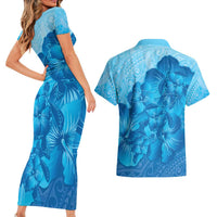 Aloha Hawaii Molokai Island Couples Matching Short Sleeve Bodycon Dress and Hawaiian Shirt Hibiscus Tribal Honu Hawaiian Tattoo LT14 - Polynesian Pride