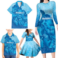 Aloha Hawaii Molokai Island Family Matching Long Sleeve Bodycon Dress and Hawaiian Shirt Hibiscus Tribal Honu Hawaiian Tattoo LT14 - Polynesian Pride