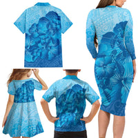 Aloha Hawaii Molokai Island Family Matching Long Sleeve Bodycon Dress and Hawaiian Shirt Hibiscus Tribal Honu Hawaiian Tattoo LT14 - Polynesian Pride