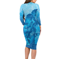 Aloha Hawaii Molokai Island Family Matching Long Sleeve Bodycon Dress and Hawaiian Shirt Hibiscus Tribal Honu Hawaiian Tattoo LT14 - Polynesian Pride