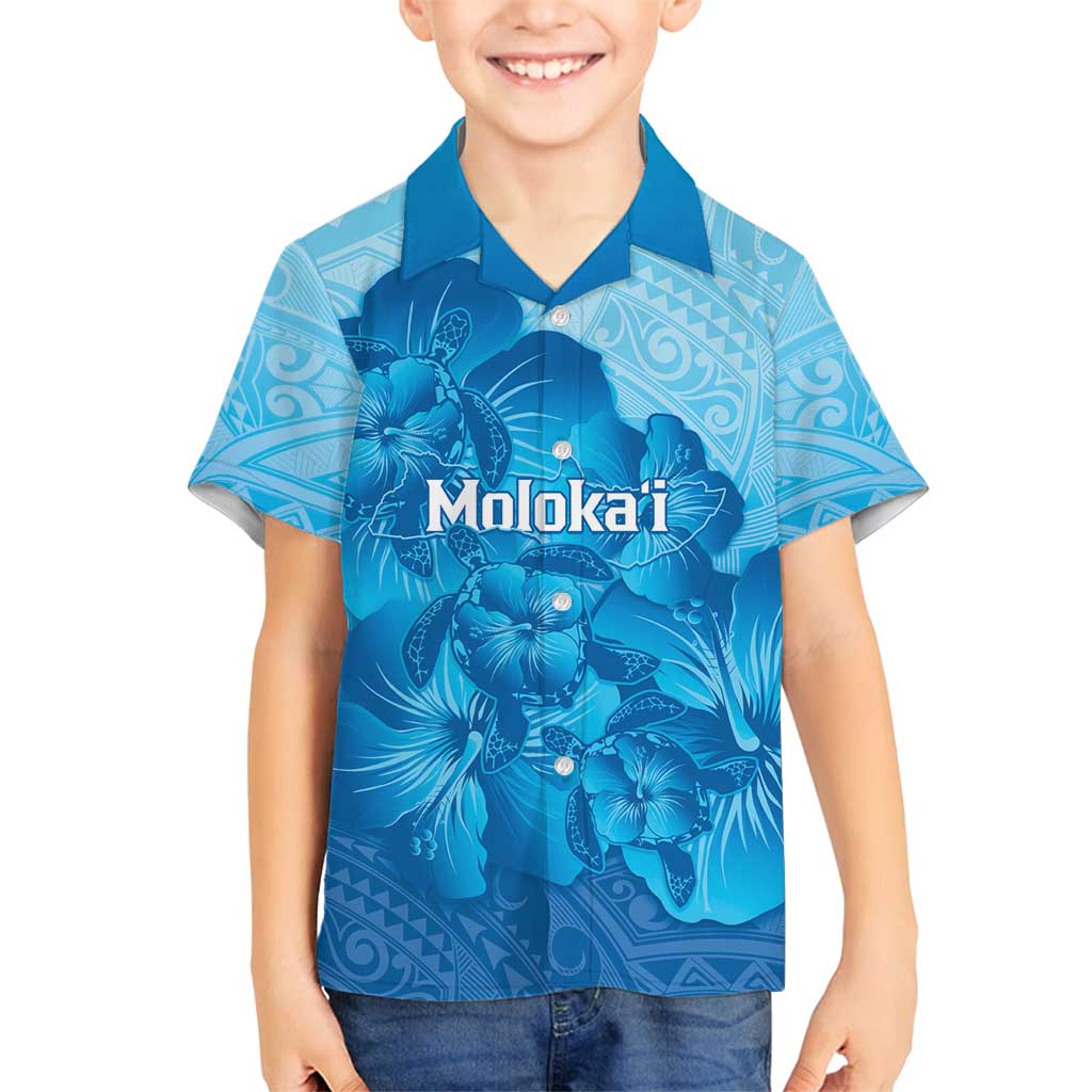 Aloha Hawaii Molokai Island Family Matching Long Sleeve Bodycon Dress and Hawaiian Shirt Hibiscus Tribal Honu Hawaiian Tattoo LT14 Son's Shirt Blue - Polynesian Pride