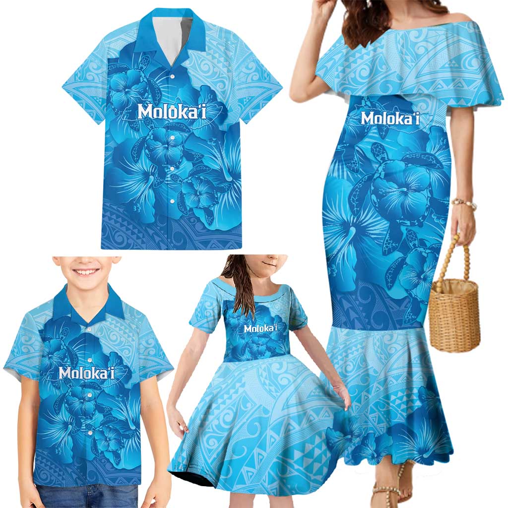Aloha Hawaii Molokai Island Family Matching Mermaid Dress and Hawaiian Shirt Hibiscus Tribal Honu Hawaiian Tattoo LT14 - Polynesian Pride
