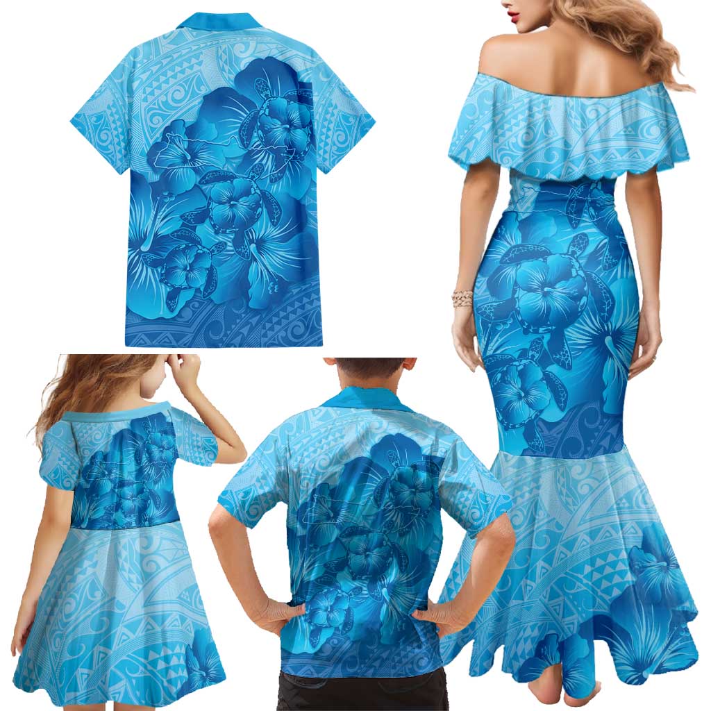 Aloha Hawaii Molokai Island Family Matching Mermaid Dress and Hawaiian Shirt Hibiscus Tribal Honu Hawaiian Tattoo LT14 - Polynesian Pride