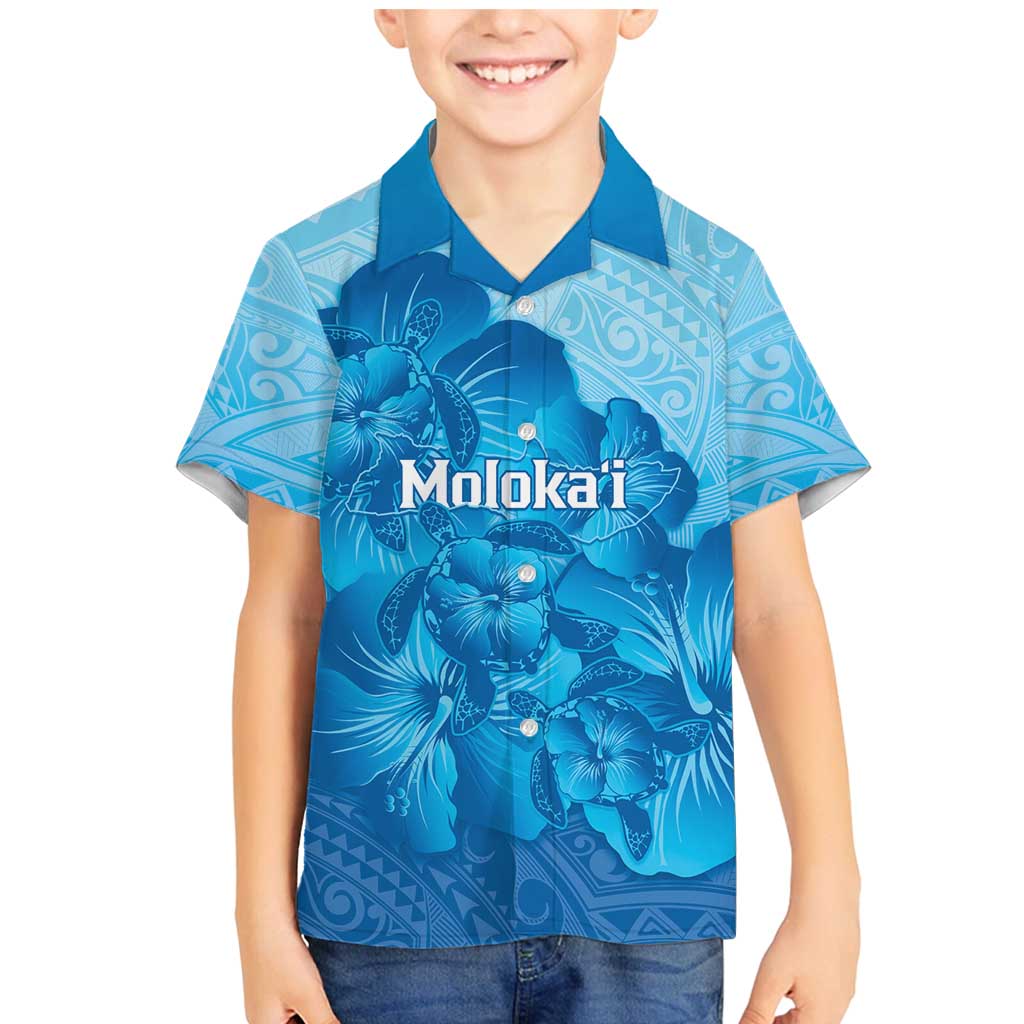 Aloha Hawaii Molokai Island Family Matching Mermaid Dress and Hawaiian Shirt Hibiscus Tribal Honu Hawaiian Tattoo LT14 Son's Shirt Blue - Polynesian Pride