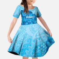 Aloha Hawaii Molokai Island Family Matching Off Shoulder Maxi Dress and Hawaiian Shirt Hibiscus Tribal Honu Hawaiian Tattoo LT14 Daughter's Dress Blue - Polynesian Pride