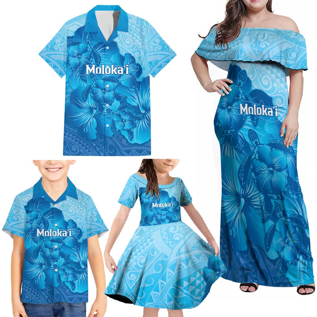 Aloha Hawaii Molokai Island Family Matching Off Shoulder Maxi Dress and Hawaiian Shirt Hibiscus Tribal Honu Hawaiian Tattoo LT14 - Polynesian Pride