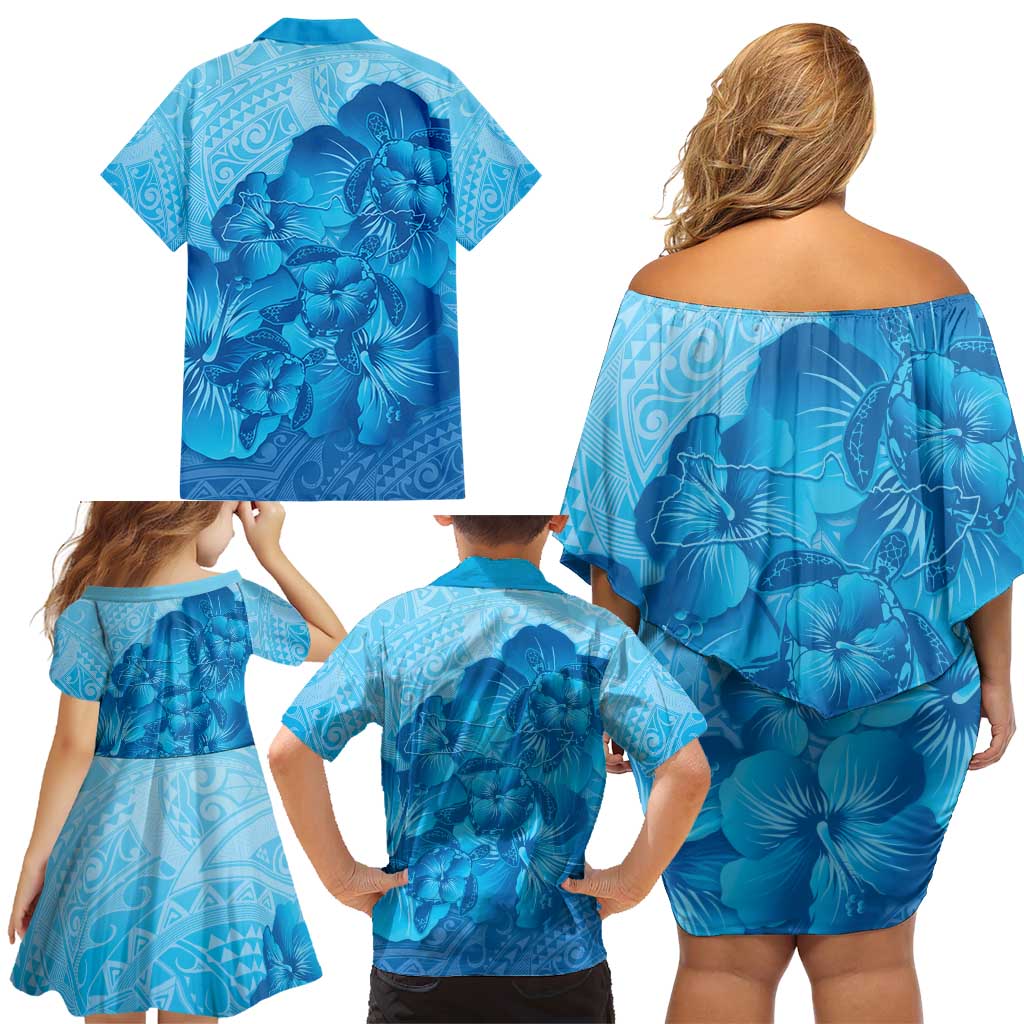 Aloha Hawaii Molokai Island Family Matching Off Shoulder Short Dress and Hawaiian Shirt Hibiscus Tribal Honu Hawaiian Tattoo LT14 - Polynesian Pride