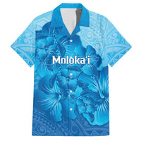 Aloha Hawaii Molokai Island Family Matching Short Sleeve Bodycon Dress and Hawaiian Shirt Hibiscus Tribal Honu Hawaiian Tattoo LT14 Dad's Shirt - Short Sleeve Blue - Polynesian Pride