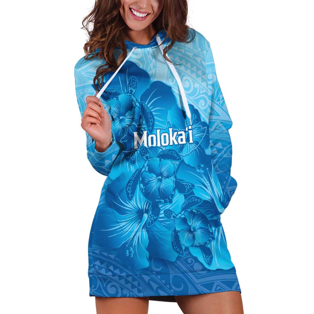 Aloha Hawaii Molokai Island Hoodie Dress Hibiscus Tribal Honu Hawaiian Tattoo LT14 Blue - Polynesian Pride