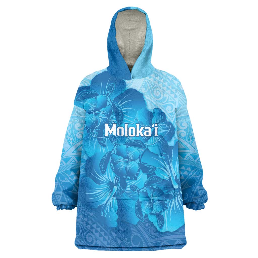 Aloha Hawaii Molokai Island Wearable Blanket Hoodie Hibiscus Tribal Honu Hawaiian Tattoo LT14 One Size Blue - Polynesian Pride