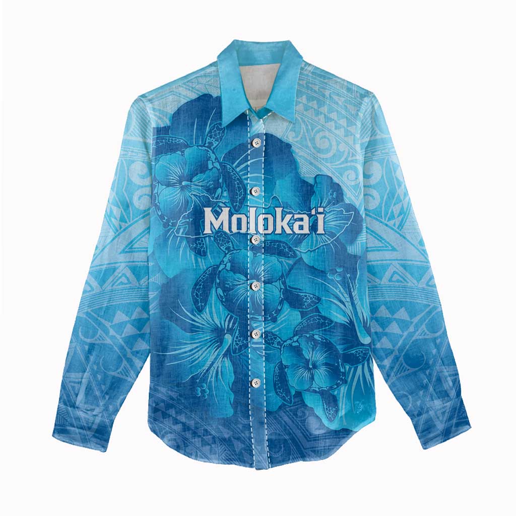 Aloha Hawaii Molokai Island Women Casual Shirt Hibiscus Tribal Honu Hawaiian Tattoo LT14 - Polynesian Pride