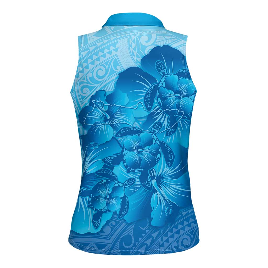 Aloha Hawaii Molokai Island Women Sleeveless Polo Shirt Hibiscus Tribal Honu Hawaiian Tattoo