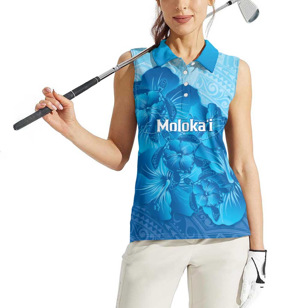 Aloha Hawaii Molokai Island Women Sleeveless Polo Shirt Hibiscus Tribal Honu Hawaiian Tattoo