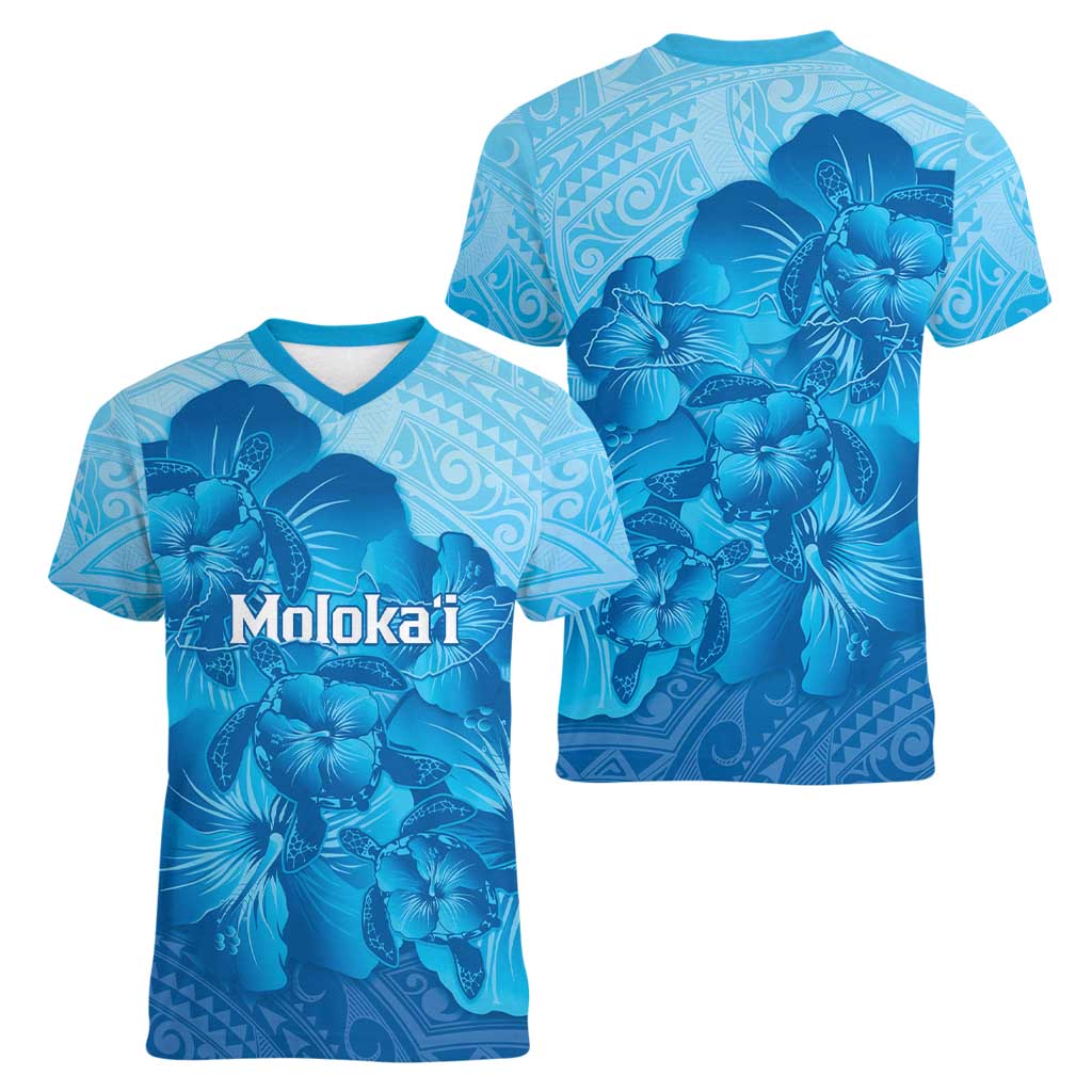 Aloha Hawaii Molokai Island Women V-Neck T-Shirt Hibiscus Tribal Honu Hawaiian Tattoo LT14 - Polynesian Pride