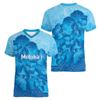 Aloha Hawaii Molokai Island Women V-Neck T-Shirt Hibiscus Tribal Honu Hawaiian Tattoo LT14 - Polynesian Pride