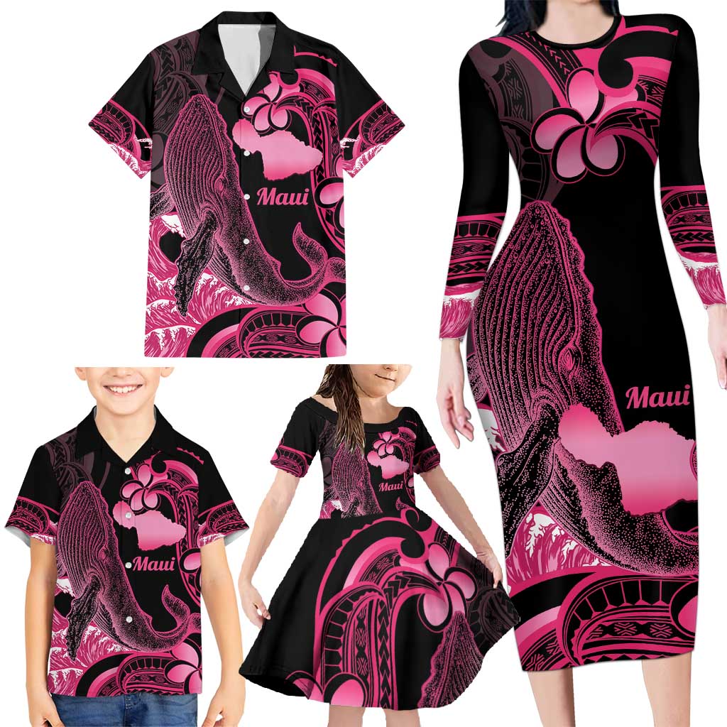Aloha Hawaii Maui Family Matching Long Sleeve Bodycon Dress and Hawaiian Shirt Valley Isle Humpback Whale Black LT14 - Polynesian Pride