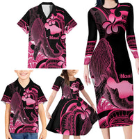 Aloha Hawaii Maui Family Matching Long Sleeve Bodycon Dress and Hawaiian Shirt Valley Isle Humpback Whale Black LT14 - Polynesian Pride