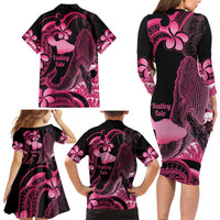 Aloha Hawaii Maui Family Matching Long Sleeve Bodycon Dress and Hawaiian Shirt Valley Isle Humpback Whale Black LT14 - Polynesian Pride