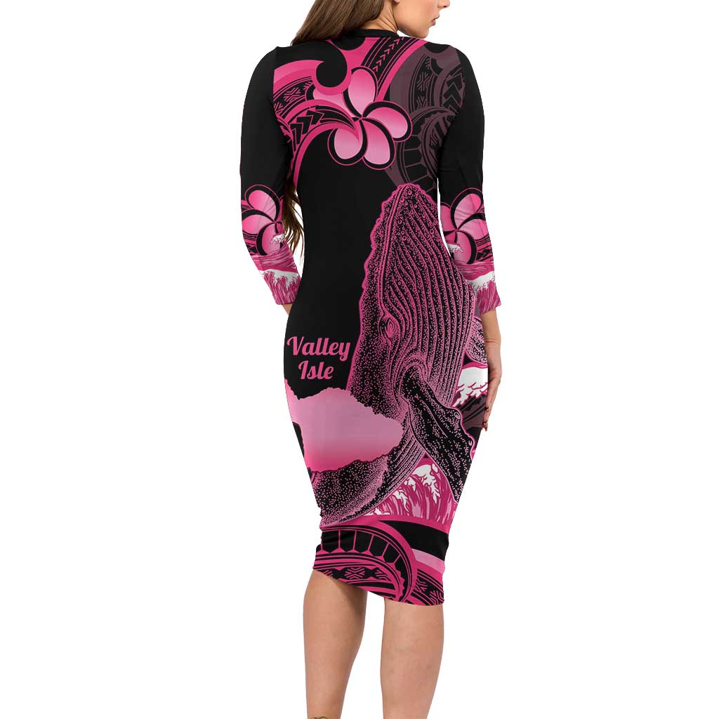 Aloha Hawaii Maui Family Matching Long Sleeve Bodycon Dress and Hawaiian Shirt Valley Isle Humpback Whale Black LT14 - Polynesian Pride