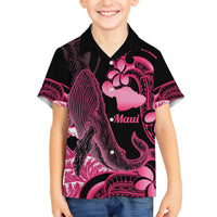 Aloha Hawaii Maui Family Matching Off The Shoulder Long Sleeve Dress and Hawaiian Shirt Valley Isle Humpback Whale Black LT14 Son's Shirt Black - Polynesian Pride