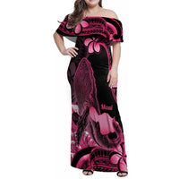 Aloha Hawaii Maui Family Matching Off Shoulder Maxi Dress and Hawaiian Shirt Valley Isle Humpback Whale Black LT14 Mom's Dress Black - Polynesian Pride
