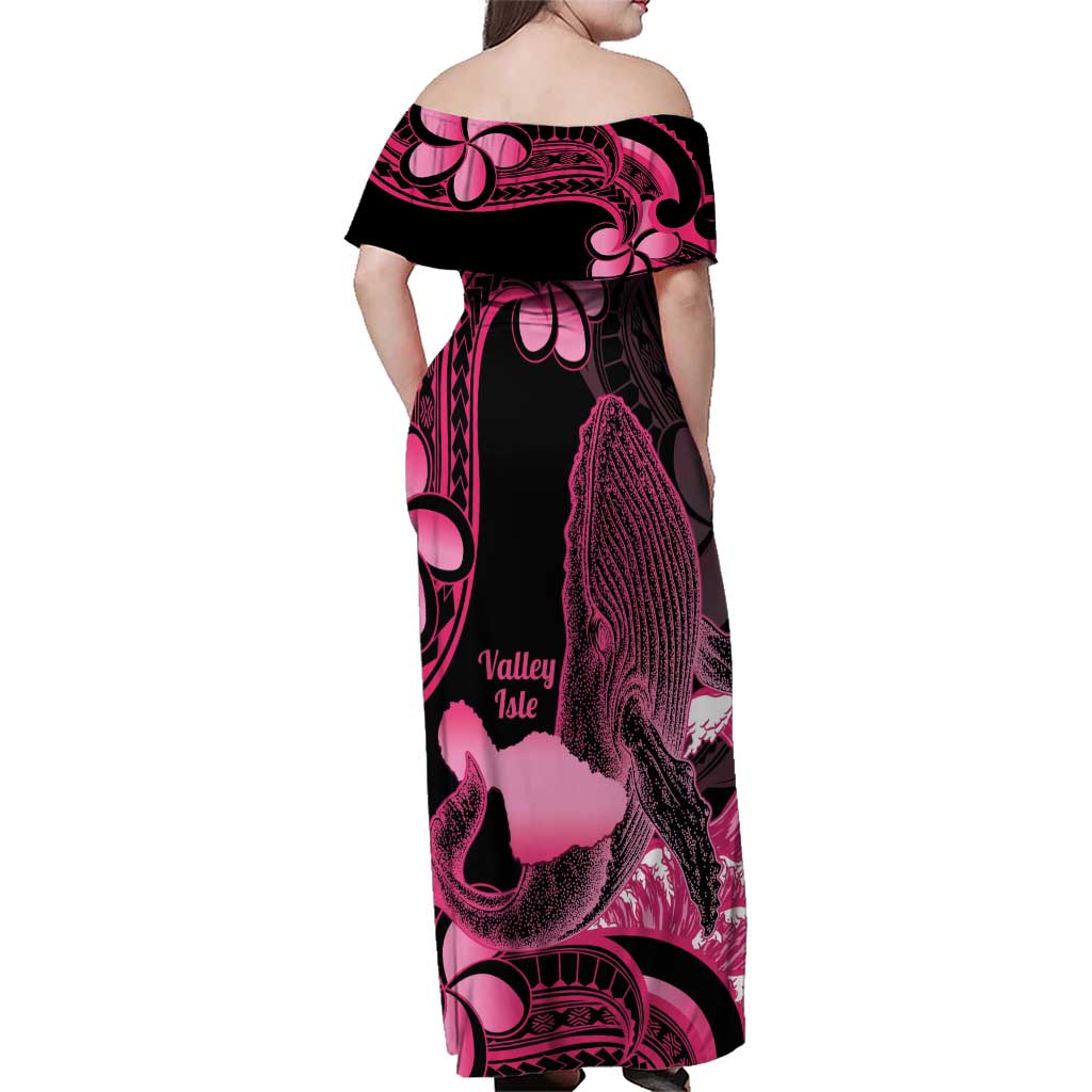Aloha Hawaii Maui Family Matching Off Shoulder Maxi Dress and Hawaiian Shirt Valley Isle Humpback Whale Black LT14 - Polynesian Pride