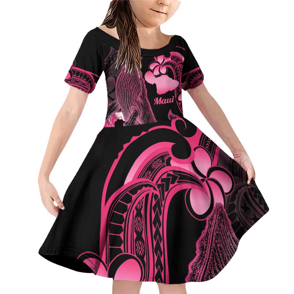 Aloha Hawaii Maui Family Matching Off Shoulder Short Dress and Hawaiian Shirt Valley Isle Humpback Whale Black LT14 Daughter's Dress Black - Polynesian Pride