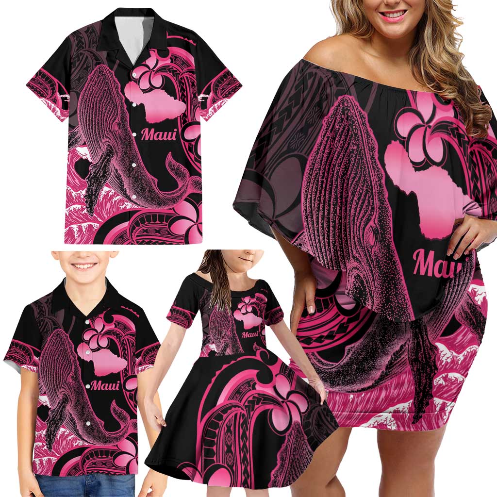 Aloha Hawaii Maui Family Matching Off Shoulder Short Dress and Hawaiian Shirt Valley Isle Humpback Whale Black LT14 - Polynesian Pride