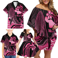 Aloha Hawaii Maui Family Matching Off Shoulder Short Dress and Hawaiian Shirt Valley Isle Humpback Whale Black LT14 - Polynesian Pride