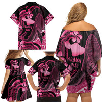 Aloha Hawaii Maui Family Matching Off Shoulder Short Dress and Hawaiian Shirt Valley Isle Humpback Whale Black LT14 - Polynesian Pride