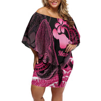 Aloha Hawaii Maui Family Matching Off Shoulder Short Dress and Hawaiian Shirt Valley Isle Humpback Whale Black LT14 Mom's Dress Black - Polynesian Pride