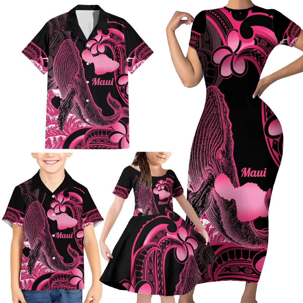 Aloha Hawaii Maui Family Matching Short Sleeve Bodycon Dress and Hawaiian Shirt Valley Isle Humpback Whale Black LT14 - Polynesian Pride