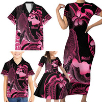 Aloha Hawaii Maui Family Matching Short Sleeve Bodycon Dress and Hawaiian Shirt Valley Isle Humpback Whale Black LT14 - Polynesian Pride