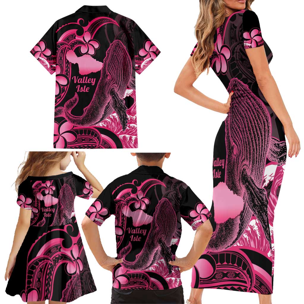 Aloha Hawaii Maui Family Matching Short Sleeve Bodycon Dress and Hawaiian Shirt Valley Isle Humpback Whale Black LT14 - Polynesian Pride