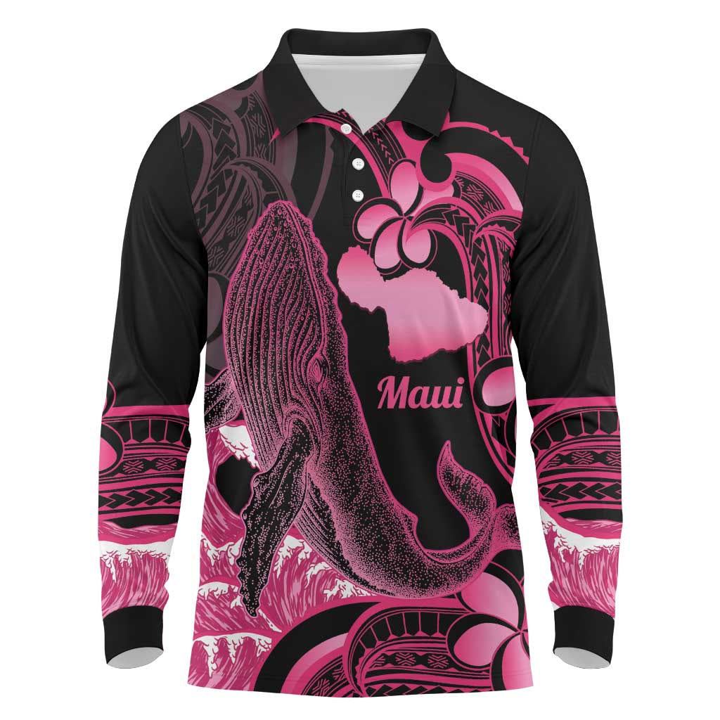Aloha Hawaii Maui Long Sleeve Polo Shirt Valley Isle Humpback Whale Black