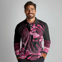 Aloha Hawaii Maui Long Sleeve Polo Shirt Valley Isle Humpback Whale Black